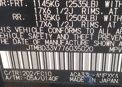 2007 Toyota Rav4 z USA, uszkodzony, nr VIN JTMBD33V776035020